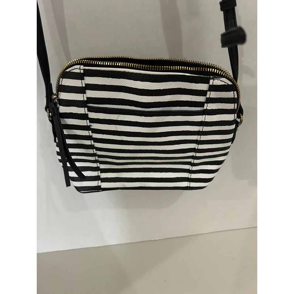 Liz Claiborne Crossbody Bag White Black Striped Small Purse Adjustable - Picture 4 of 9